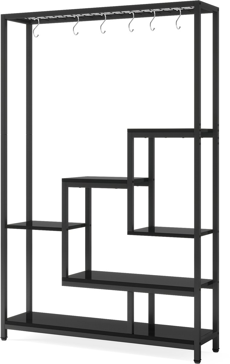 Mura Plantenstandaard - Plantenrek - Plantentafel - Plant Stand - Plantentrap - Bloemenrek - 180cm Hoog - 10 Ophanghaken - Zwart