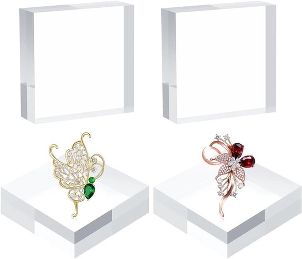 Set van 4 vierkante acryl displayblokken, stevige sieradenstandaard, kristallen basis voor sieradencollecties en etalagepresentatie