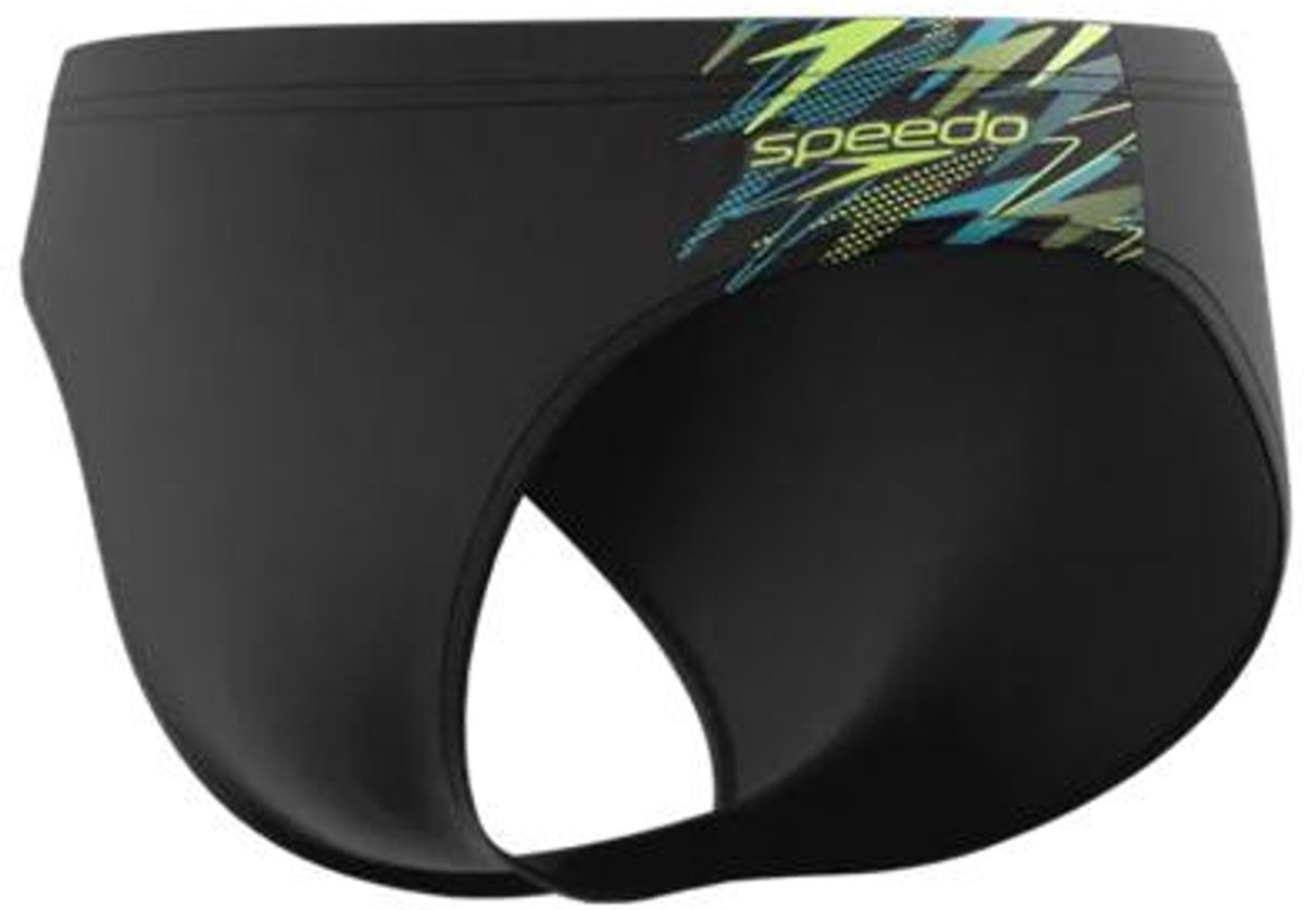 Speedo Medley Logo 7Cm Brief Heren - Zwemslip Heren met 7 Cm Pijp - Strakke Zwembroek Heren met Vormvaste Pasvorm - Sportzwembroek Heren met Voering - Zwart/Groen - M