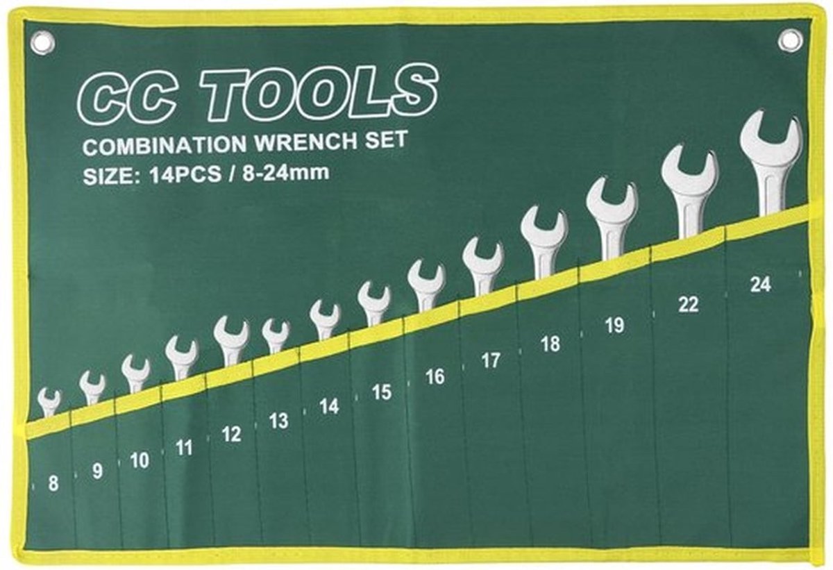 Tool Organizer Bag - 14 Compartimenten - Hoogwaardige toolrol - Groen + Geel - Gereedschapsopslag - Geschikt voor vakmannen