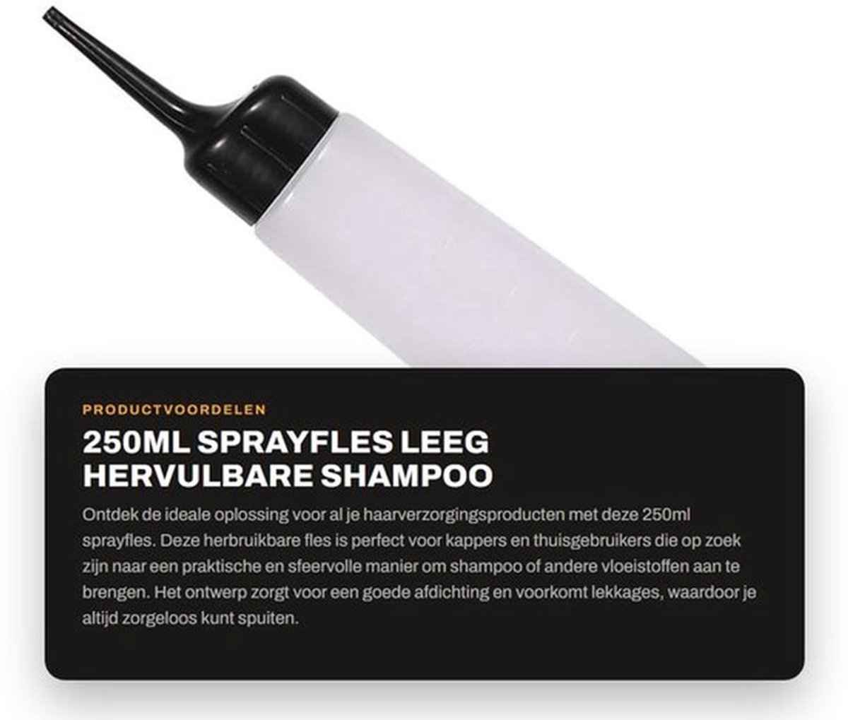Sprayfles 250ml - Leeg - Hervulbare Container - Kunststof - Antislip - Duurzaam - Geschikt voor Shampoo en Haarbehandeling - Shampoofles