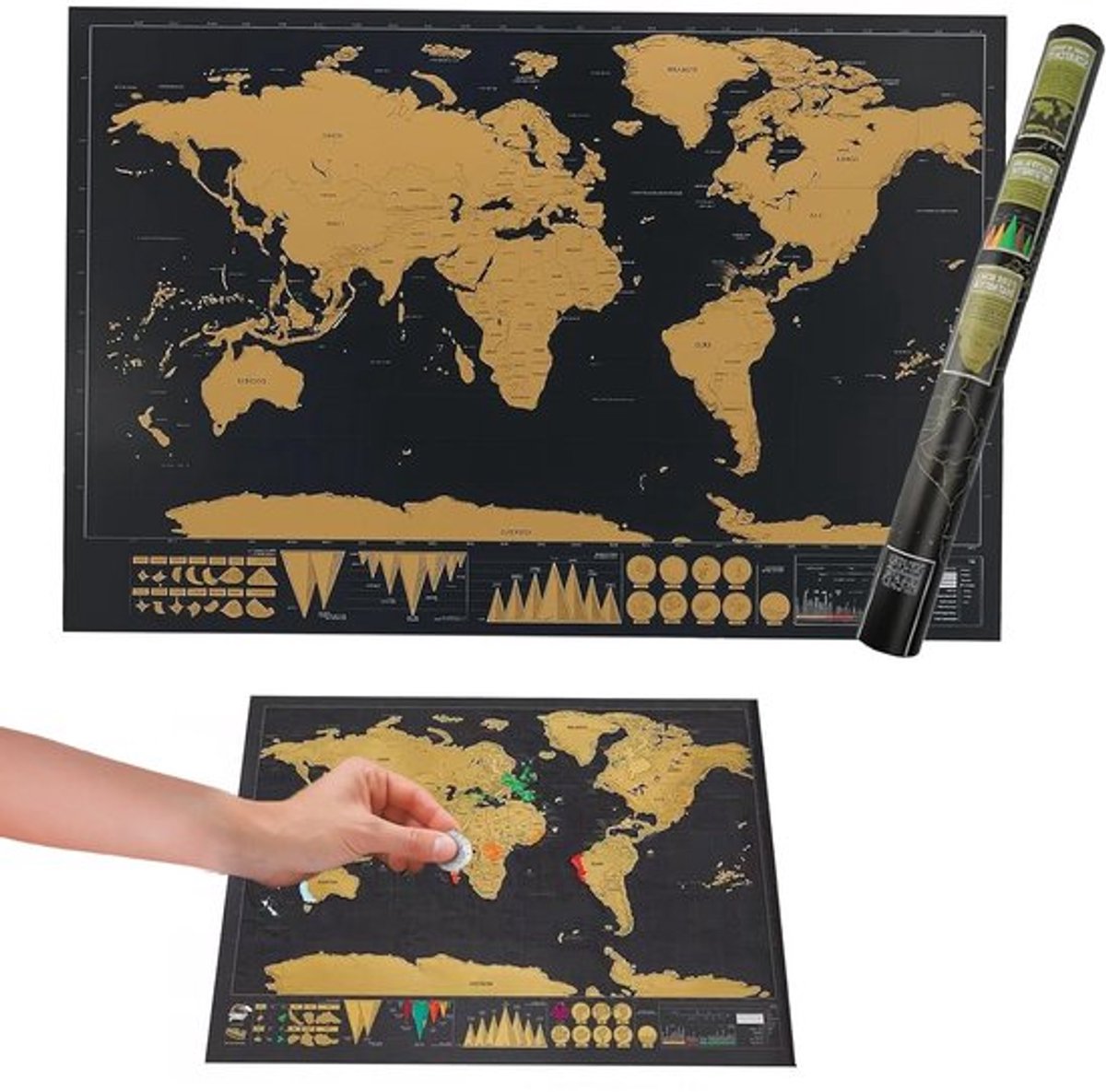 Wereldkaart - 30 x 42 cm, Wandposter voor Reisliefhebbers, Avontuurlijke Landkaart om te Pinnen en Freirubben, Perfect Cadeau voor Reisfanaten