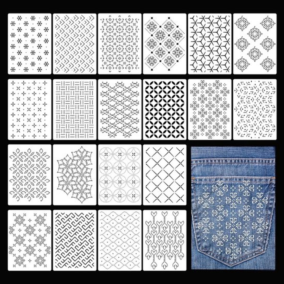 20 Stuks Herbruikbare Plastic Sashiko Sjablonen 21x15cm voor Geometrische Borduurpatronen en Quilten