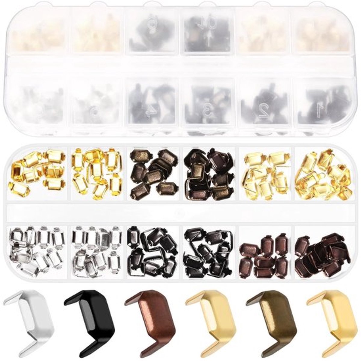 120 Stuks 8.3 x 5mm Messing Leren Nietjes Set, 6 Kleuren, Twee-prong Klinknagels en Bevestigingsmiddelen voor Leren Accessoires, Perfect voor Riemen en Handwerken