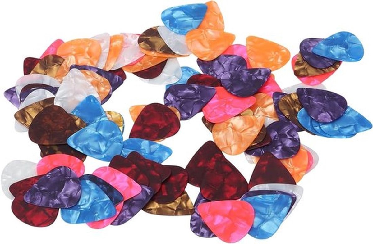 Kleurrijke celluloid plectrums voor elektrische en akoestische gitaren, basgitaren en ukeleles - 100 stuks, ideaal voor muzikanten en optimale vingerbescherming