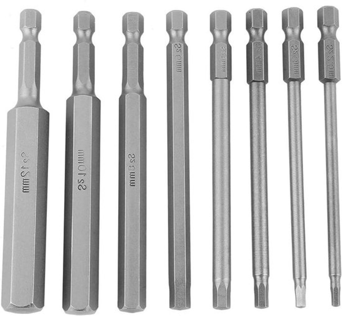 Magnetische Schroevendraaierbitset - Schroevendraaier - 1/4 inch Zeskantschacht - Magnetisch - 100 mm Lengte - Precisie - 2,5-12 mm - 8 Stuks - Doe-het-zelf - Zwart.