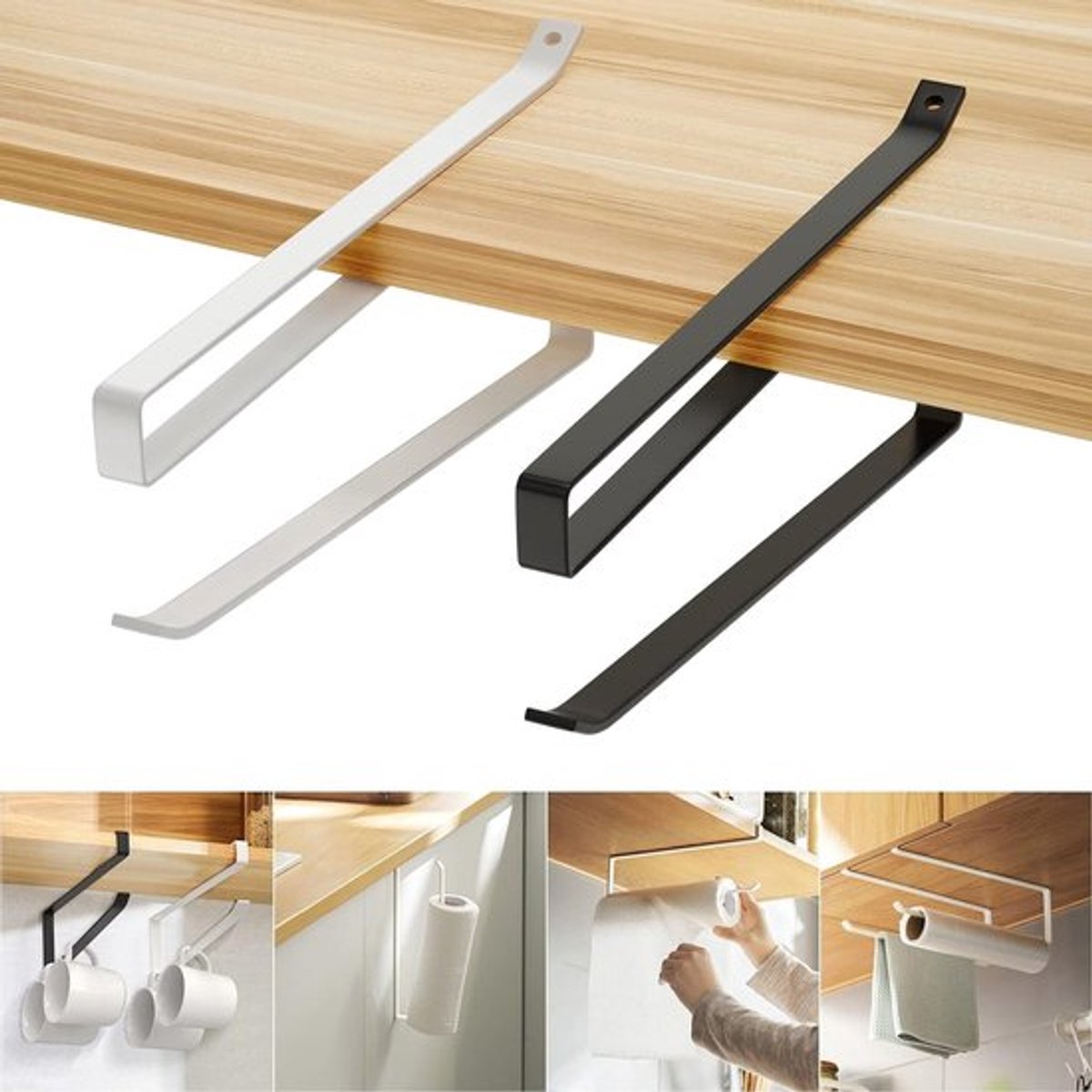 Onderkast Keukenrolhouder, 2 Stuks Papieren Handdoekhouder voor Aanrecht, Zelfklevende Wandmontage, Ideaal voor Keuken, Badkamer en Toilet