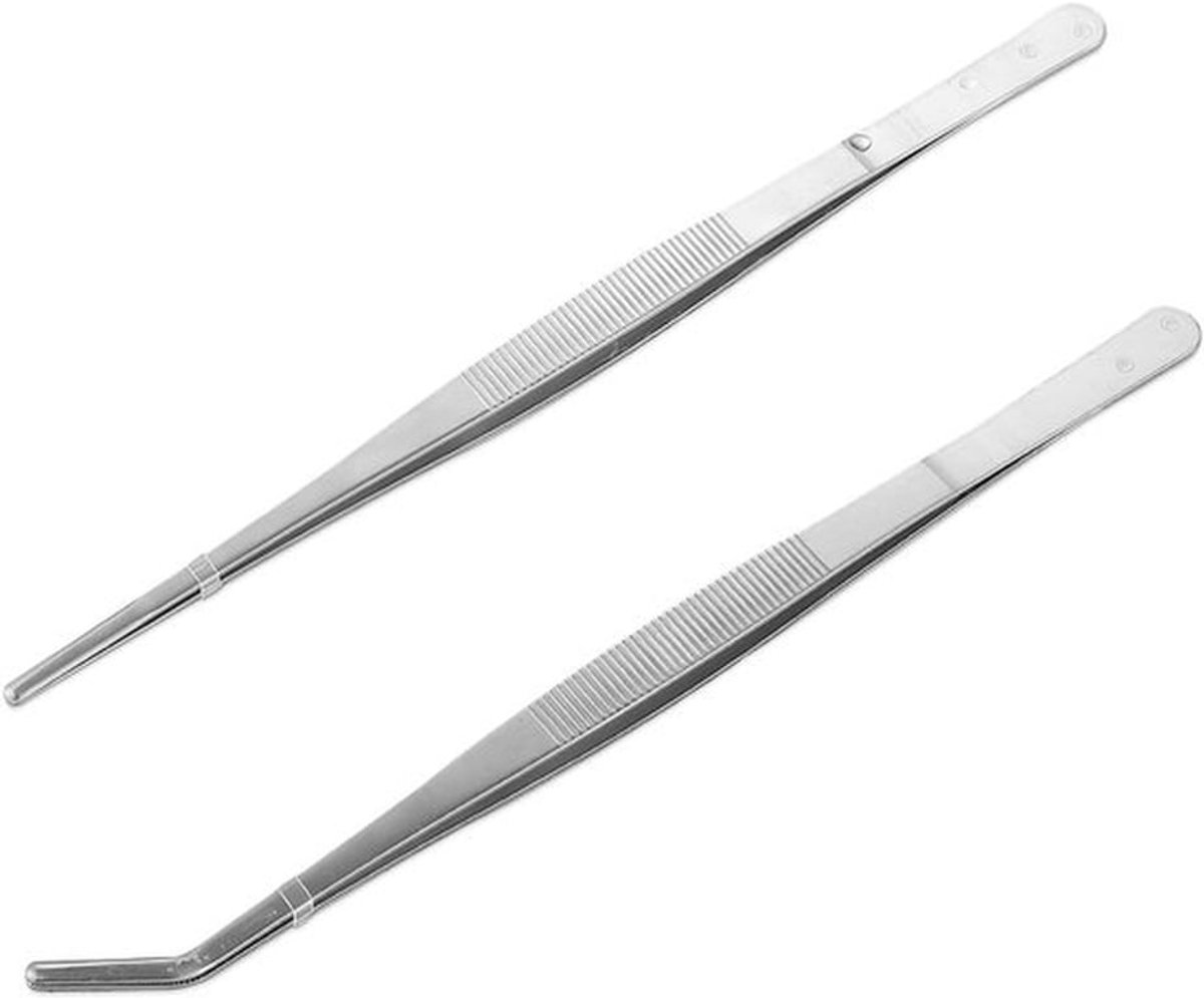 Set van 2 RVS Gebogen Pincetten voor Aquatische Dieren en Plantenonderhoud - 14 cm Lange, Antislip en Gehoekte Pincetten voor Precisiewerk