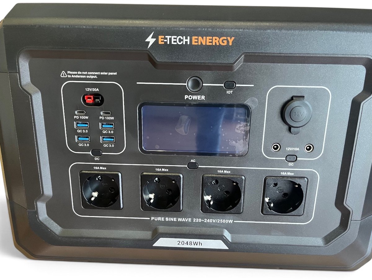 E-TECH ENERGY S2-2500W - Powerstation 2500W – 2048Wh LiFePO4 – 5500W piek – UPS – uitbreidbaar – WiFi & app