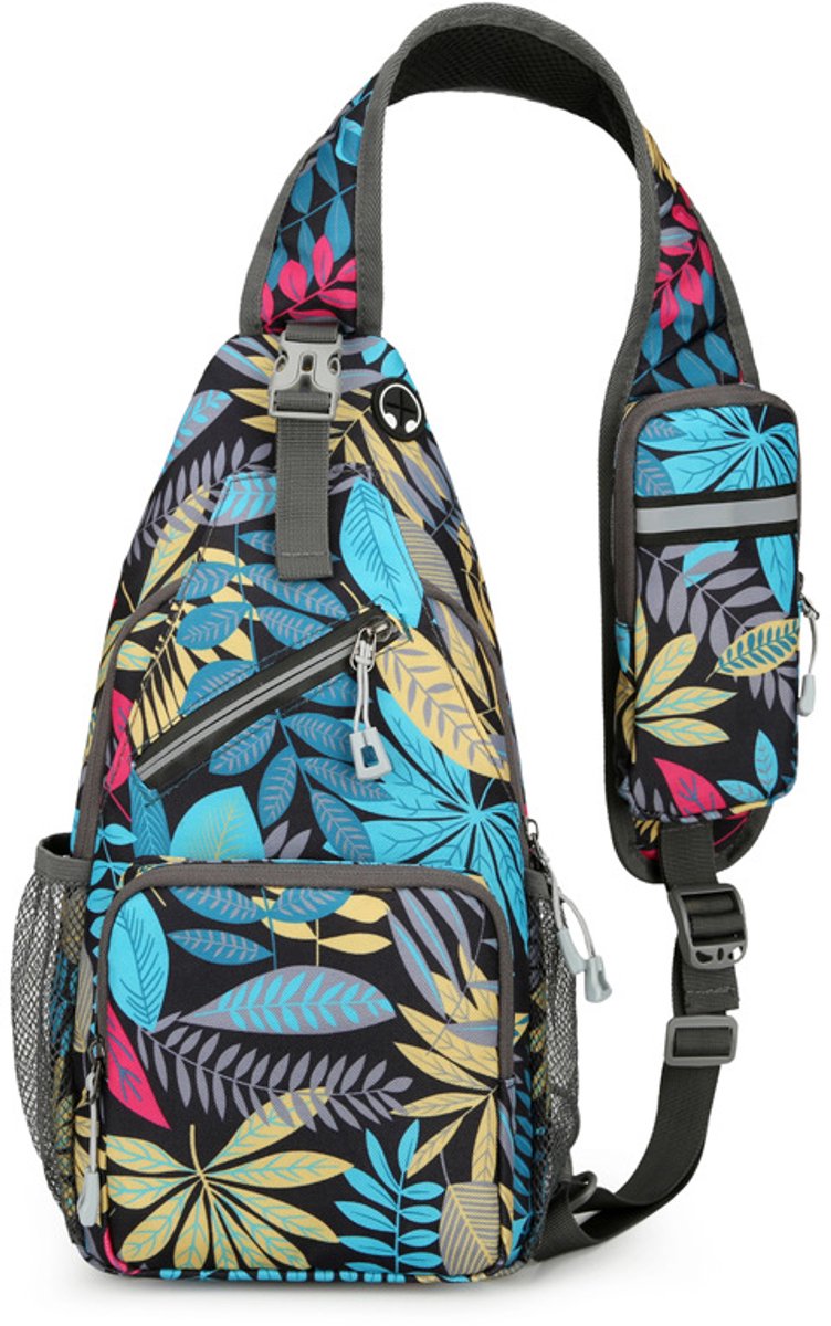 Klein crossbody schoudertasje - met telefoonvakje - verstelbare schouderband - borsttas voor dames en heren - casual model voor wandelen reizen en sport—Bladeren