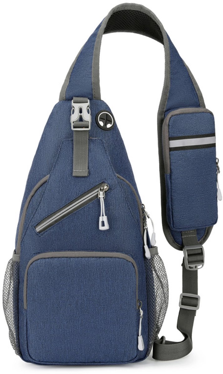 Klein crossbody schoudertasje - met telefoonvakje - verstelbare schouderband - borsttas voor dames en heren - casual model voor wandelen reizen en sport—Donkerblauw