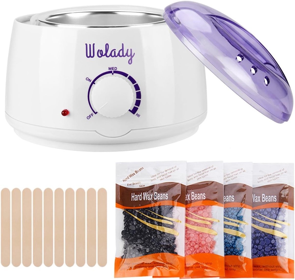 Wax Heater voor Ontharing - Wit - 500 ml - Professionele Waxset met 4 Waxzakjes en 10 Sticks - Voor Gezicht, Armen en Benen