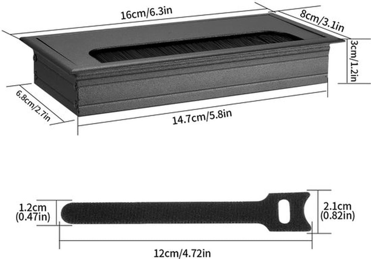 Kabeldoorvoer Zwart Aluminium 160x80mm - Kabelgoot - Kabelinvoerkit - Kabelbinders - Duurzaam - Flexibele Borstelafdichting