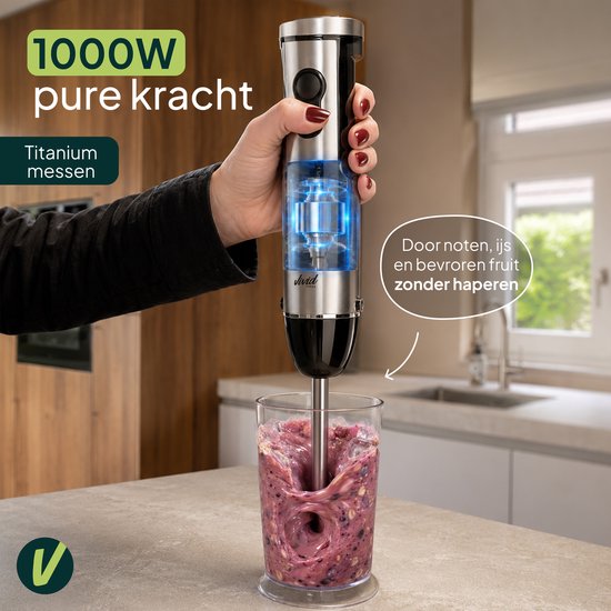 6-in-1 Staafmixer 1000W - Set - Hakmolen - 12 Snelheden - Incl. Melkopschuimer & Maatbeker - RVS - Vivid Green van MOA — afbeelding 2