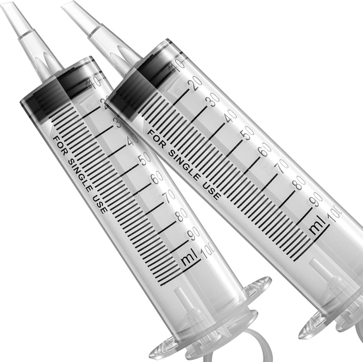 Injectiespuit - 2 stuks - Plastic Spuiten 100 ml - Injectiespuit zonder naald - Herbruikbare Doseerspuiten - voor Reiniging,laboratorium, Dierenvoeding en Plantenbewatering