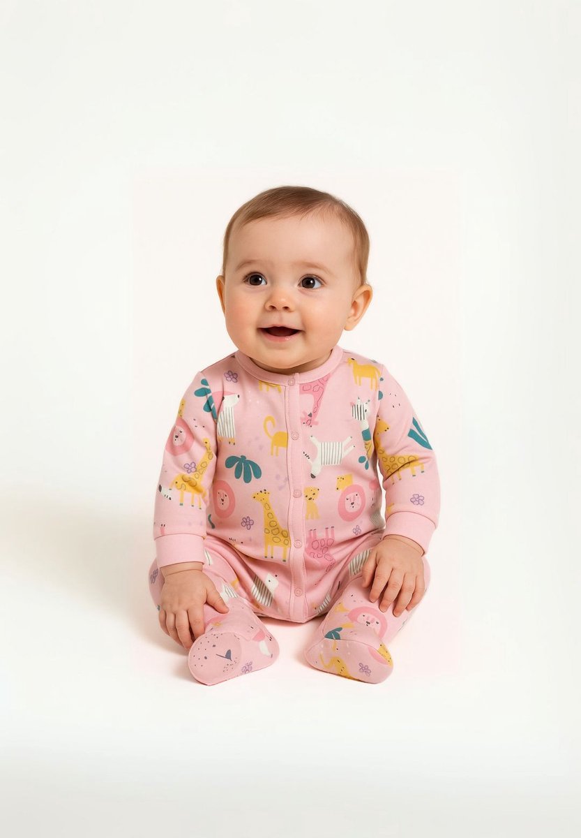 Minoti Baby pyjama meisjes onesie met dierenmotief - met voetjes