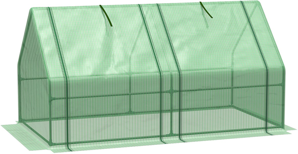Minikas - tunnelkas - 180L x 90B x 90H cm - puntdak - staal - PE met hoge dichtheid 140 g/m² - UV-bestendig - 2 oprolbare ramen met ritssluiting - groen