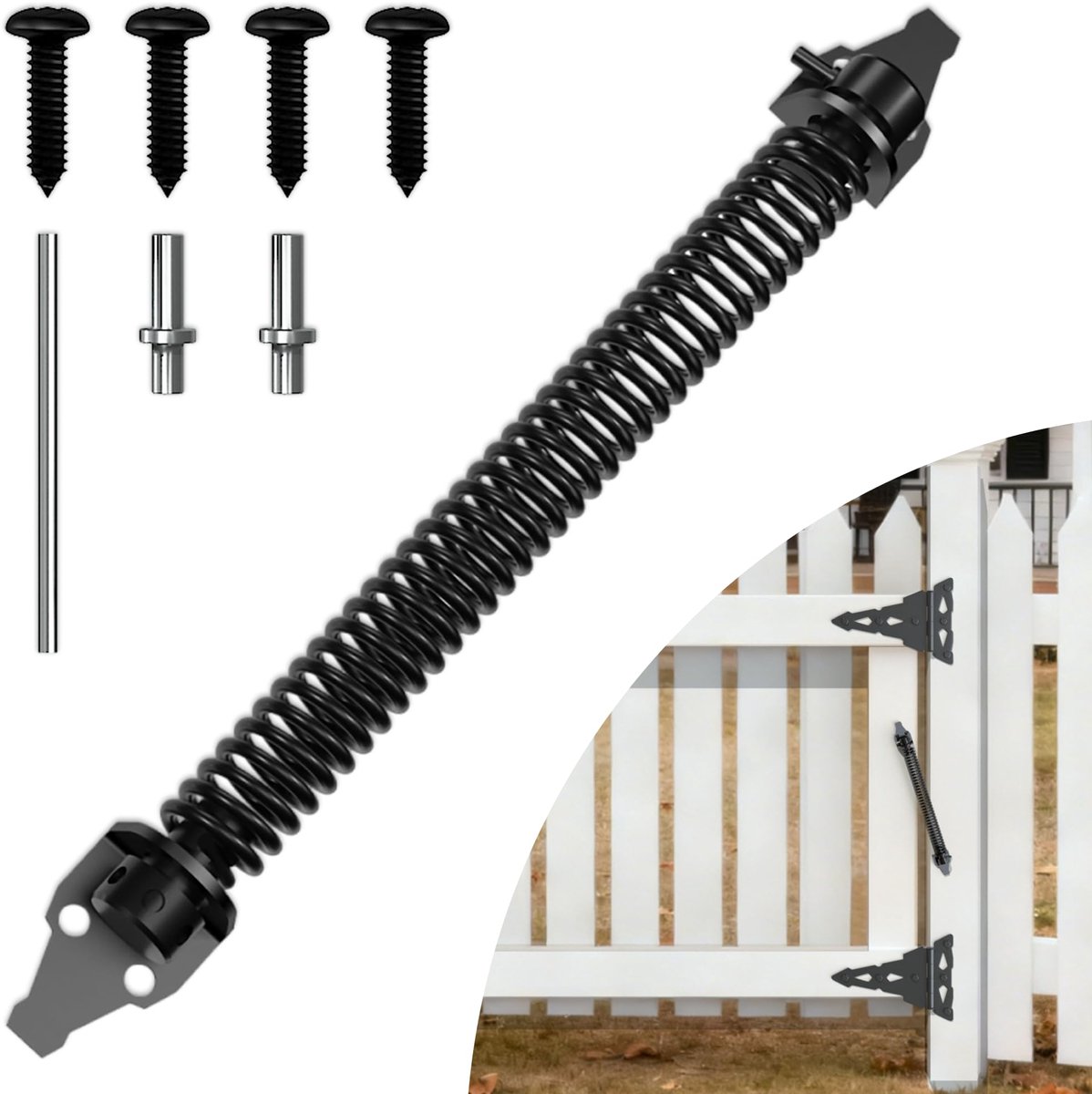 Hekdeurveer 14 inch (35,6 cm) - zelfsluitend verstelbaar - koolstofstaal - zwart - voor houten en vinyl hekken