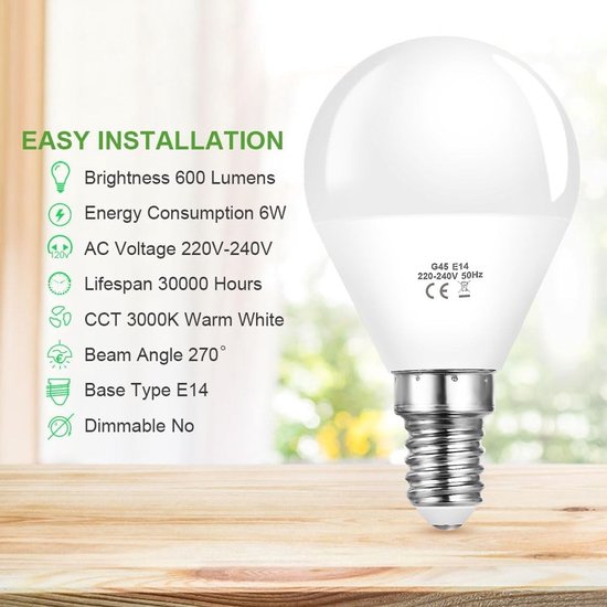 E14 Schroef LED Lampen Set van 5 Stuks, 6W G45 Golfbal Lamp, Vervangt 40W en 50W Halogeen, Warm Wit 6500K, 600 Lumen, Energiezuinige Niet Dimbare Lampen — afbeelding 2