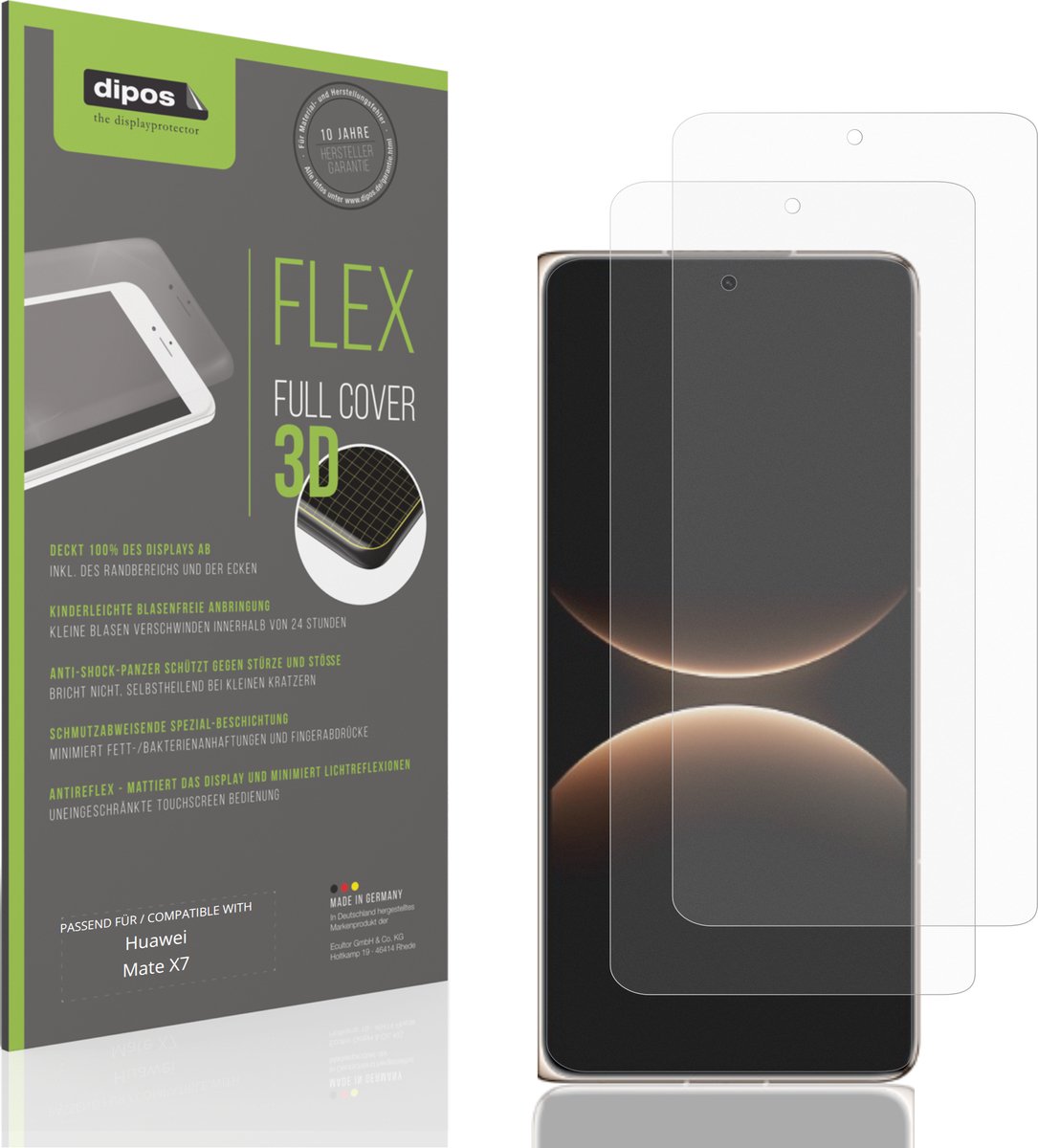 dipos FLEX – 2x Matte Screenprotector geschikt voor Huawei Mate X7 Aussenseite | Volledige Schermbescherming | Case-Friendly