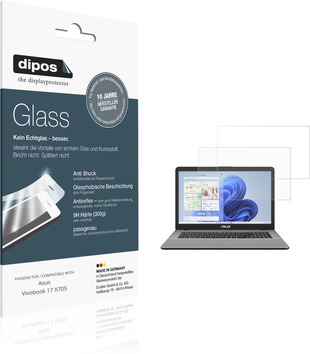dipos – 2x Matte Pantserfolie geschikt voor Asus Vivobook 17 X705 | 9H Screenprotector