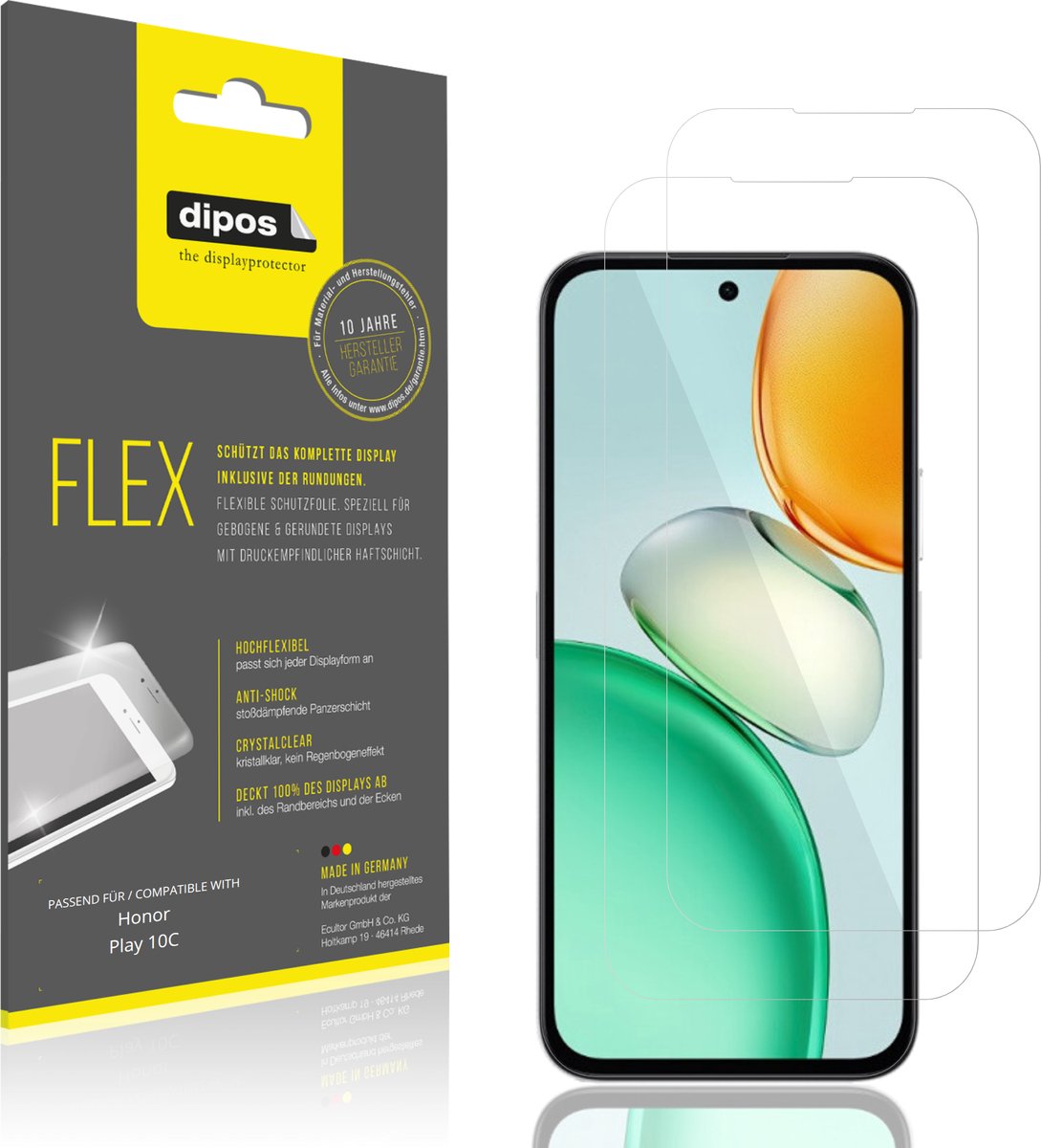 dipos – 2x Beschermfolie geschikt voor Honor Play 10C | 3D Full Cover Screenprotector | 100% Passend