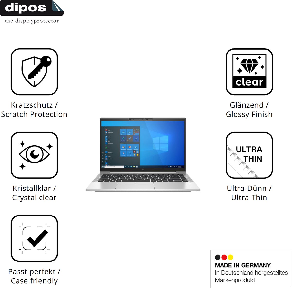 dipos – 2x Beschermfolie geschikt voor HP EliteBook 840 G8 14 Zoll | Krasbestendige & heldere Screenprotector Ultra-Thin