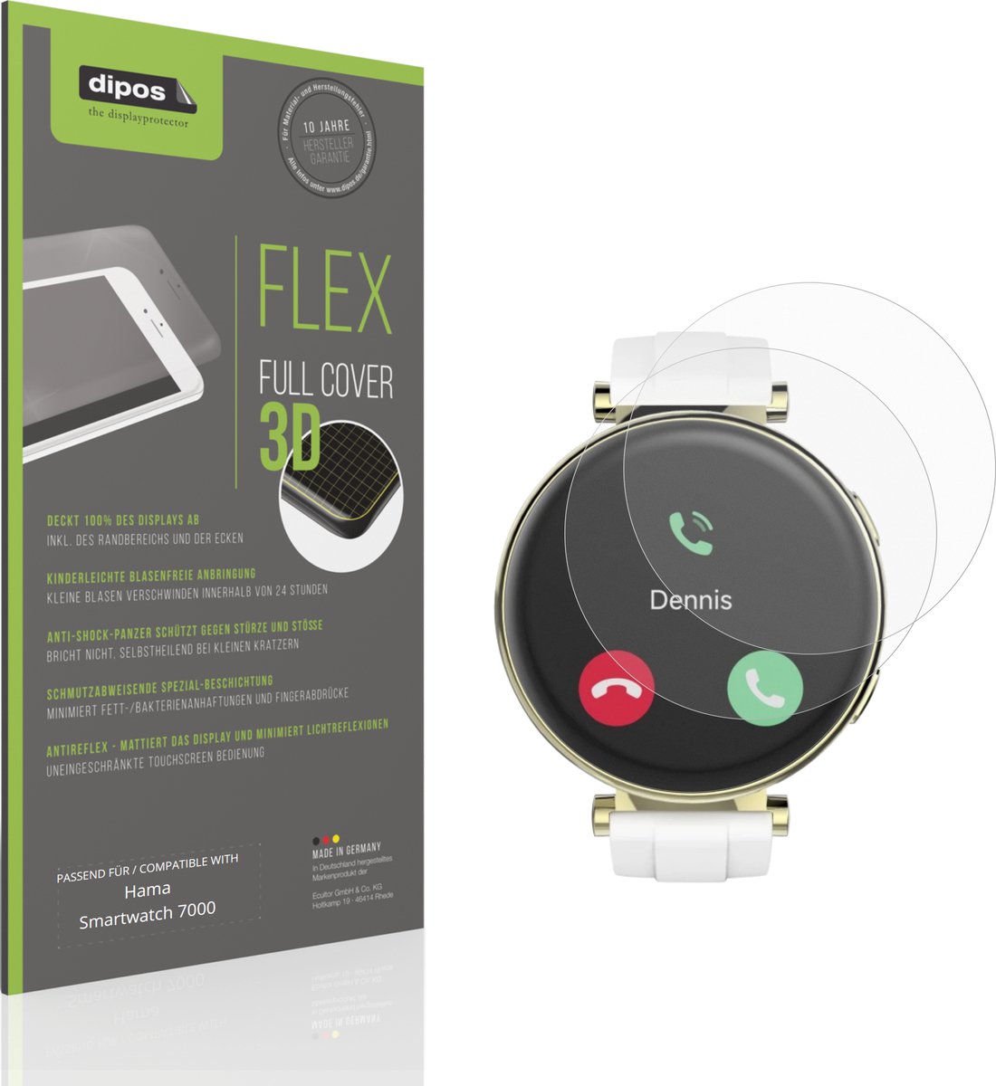 dipos FLEX – 2x Matte Screenprotector geschikt voor Hama Smartwatch 7000 | Volledige Schermbescherming | Case-Friendly
