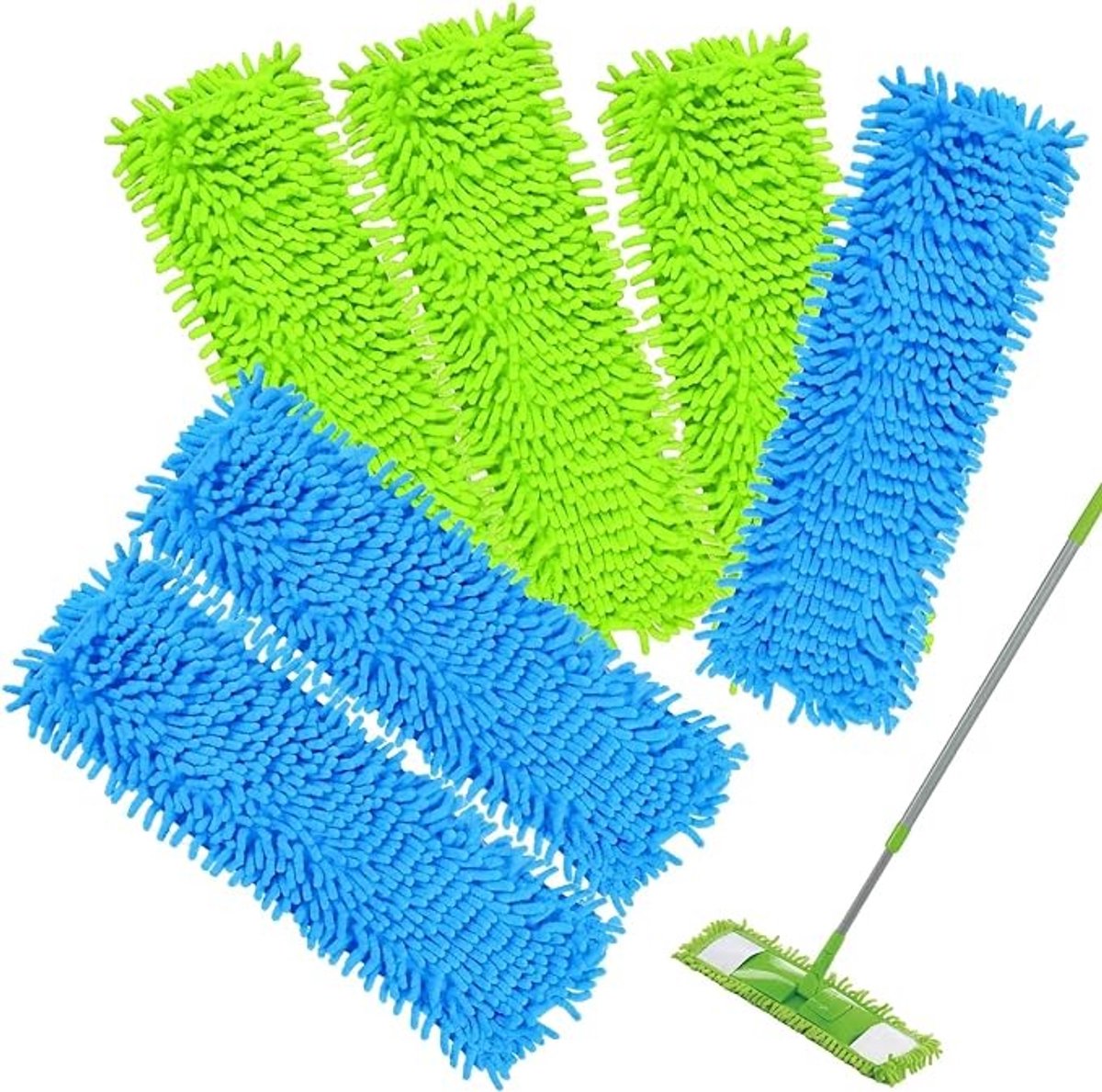 Set van 6 handwasbare chenille-reservedoeken voor klaphouders, 40 x 12 cm, blauw/groen
