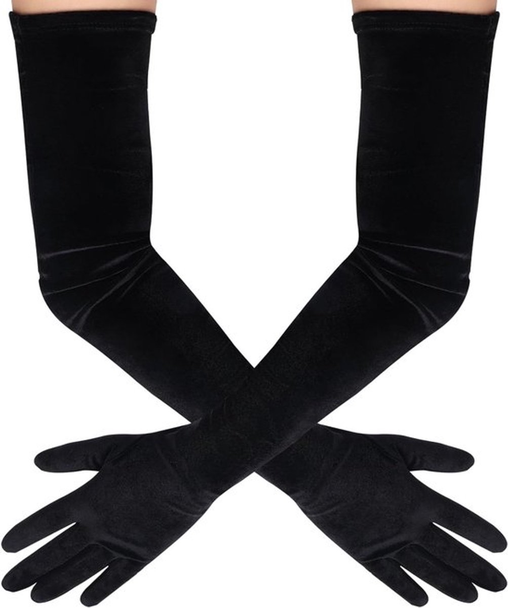Elegante Zwarte Fluwelen Elleboog Handschoenen voor Dames - Lange Satijnen Handschoenen voor Bruiloften, Feestjes en Opera's