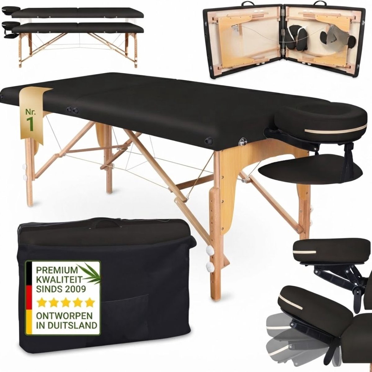 SP® Massage Tafel - Massagetafel - Behandeltafel - Zwart - 185cm x71cm x 85cm