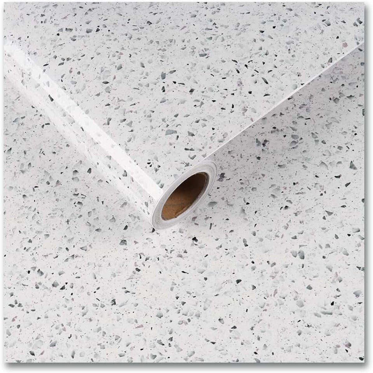 Weiß Granit Tapete Selbstklebend Glänzend Klebefolie Möbel 30cm x 900cm Terrazzo Folie für Möbel Klebefolie Küche Wasserfest Arbeitsplatte Küchenrückwand Tapete Badezimmer Modern Schrankfolie