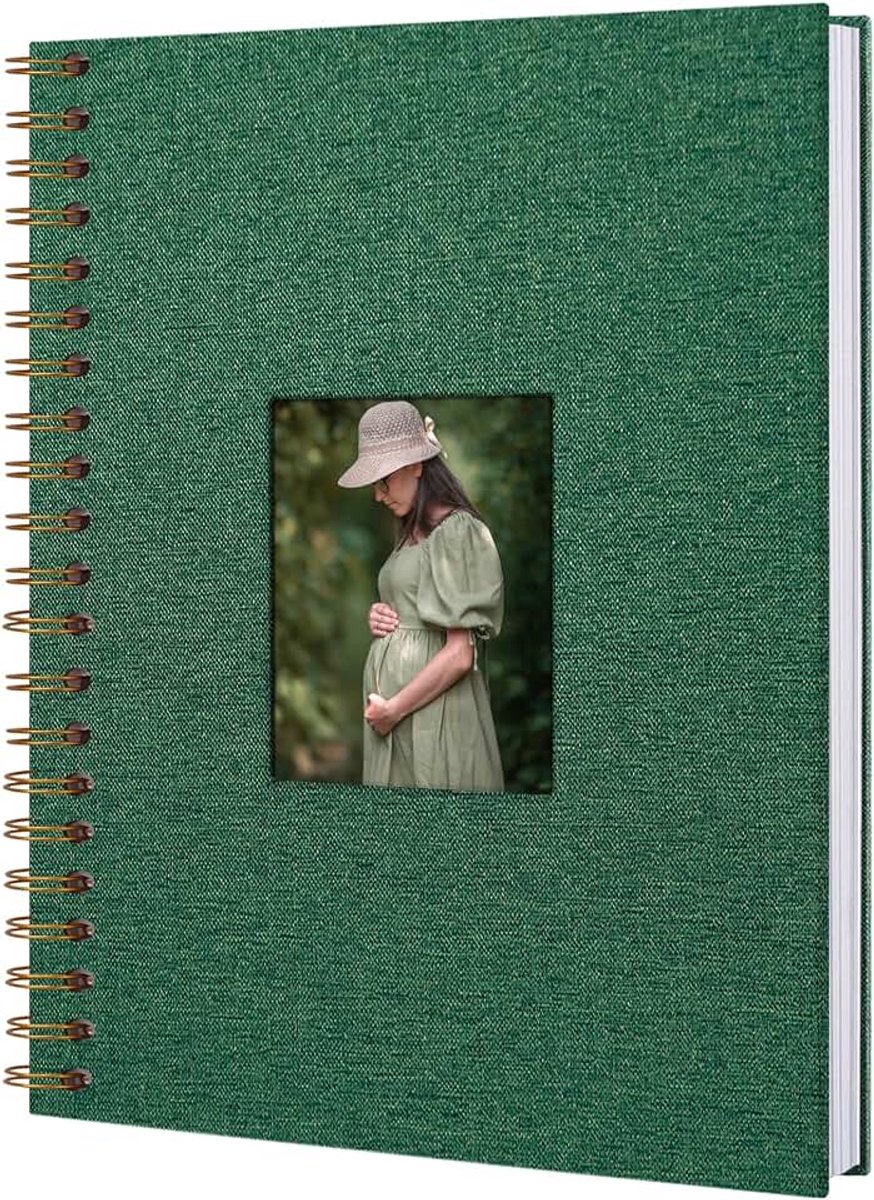 Scrapbook met linnen omslag, 20 x 28 cm, hardcover met witte kraftpapieren pagina's, voor bruiloft, reizen, gastenboek, Kerstmis, babyshower, familieherinneringen (40 vellen/80 pagina's)
