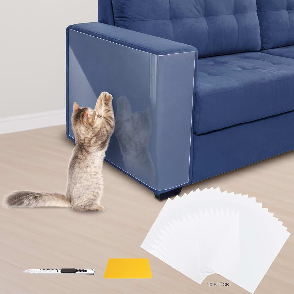Krasfolie voor katten, zelfklevend, krasbescherming voor katten, transparant, krasbescherming, bank, deur, wanddecoratie, 43 x 30,5 cm, 20 stuks