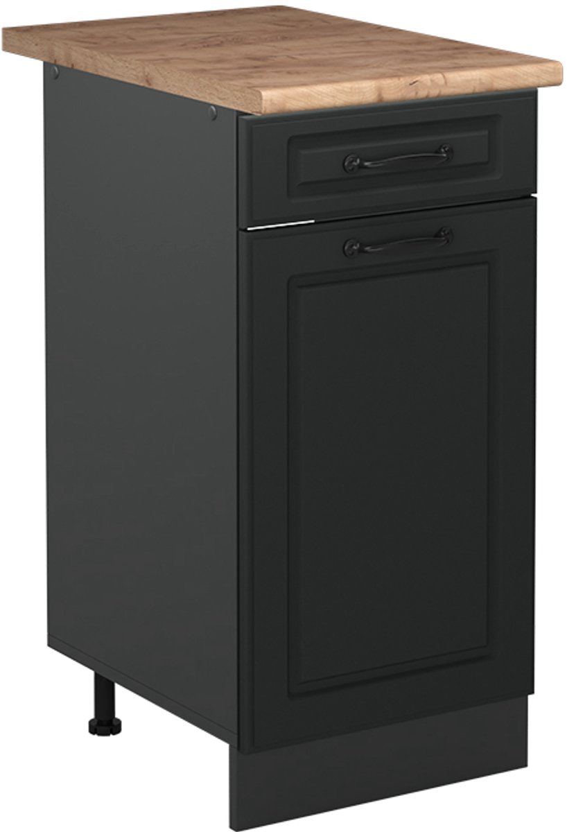 Vicco Keukenonderkast R-Line, Antraciet landelijk/Antraciet, 40 cm goudkleurig eiken werkblad