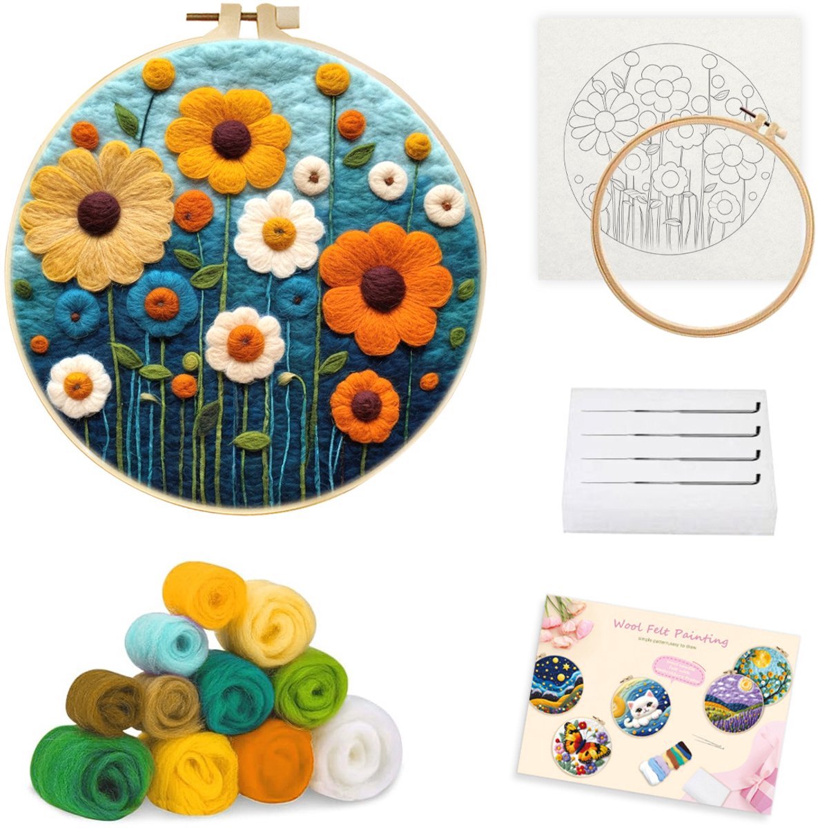 Casalora Punch Needle pakket - Bloementhema - Naaldviltpakket / Borduurpakket DIY Kit voor Volwassenen - voor Beginners - Complete DIY Starterset met Wol, Frame en Viltnaalden