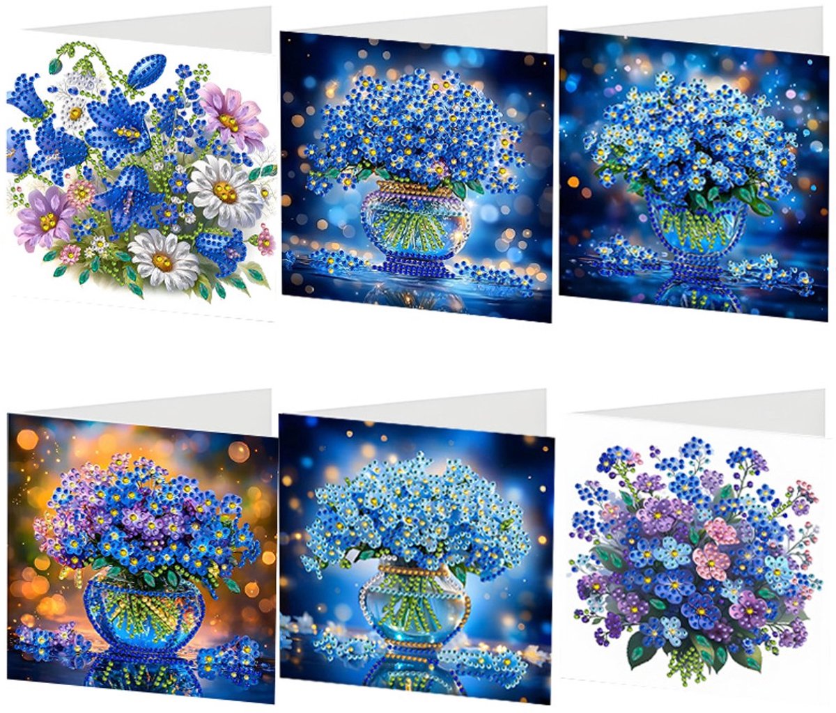 Casalora Diamond Painting kaarten - 6 Diamond Painting Wenskaarten - Bloemencollectie - DIY Kaarten, Speciale Diamanten, Enveloppen en Accessoires - H