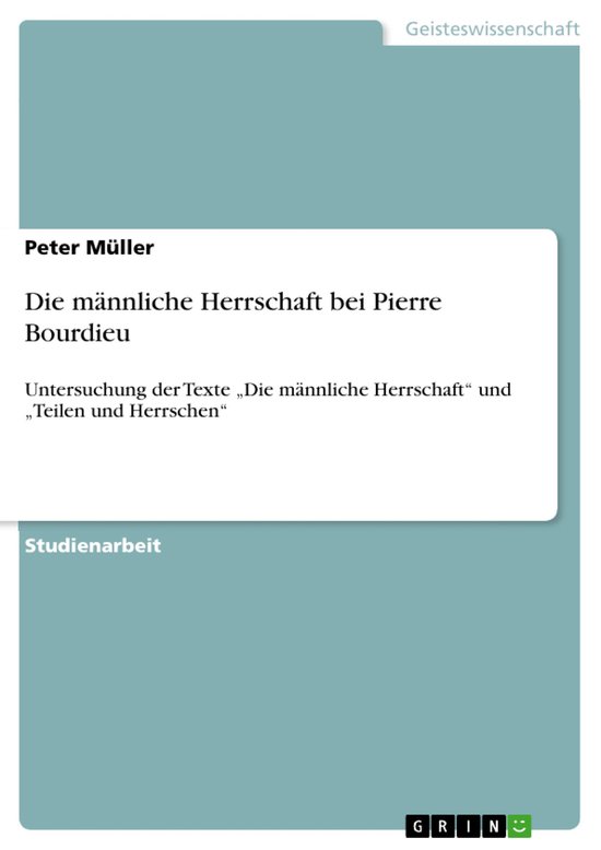 Die männliche Herrschaft bei Pierre Bourdieu - cover