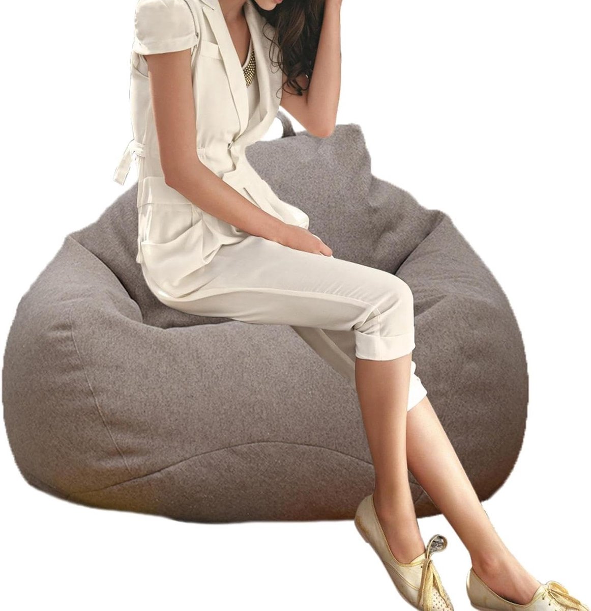 Zitzakhoes - Opbergtas Zitzak - Opbergen Speelgoed - Machinewasbaar Katoen - 90 x 110 cm - Flax Brown