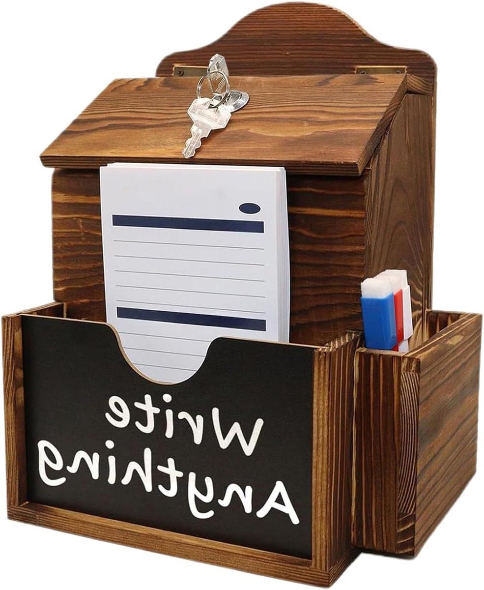 Ideeënbus Met Slot - Stembus Afsluitbaar - Feedback Verzamelen - Dubbele Opslag - 27x205x15cm - Houtkleur