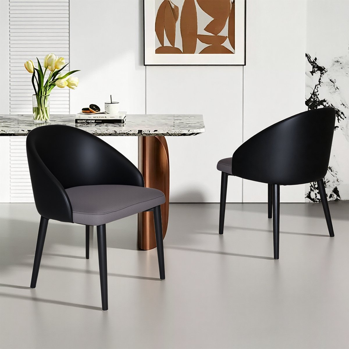 Eetkamerstoelen Set Van 2 - Moderne Stoelen - Kunstleer - Metalen Poten - Grijs