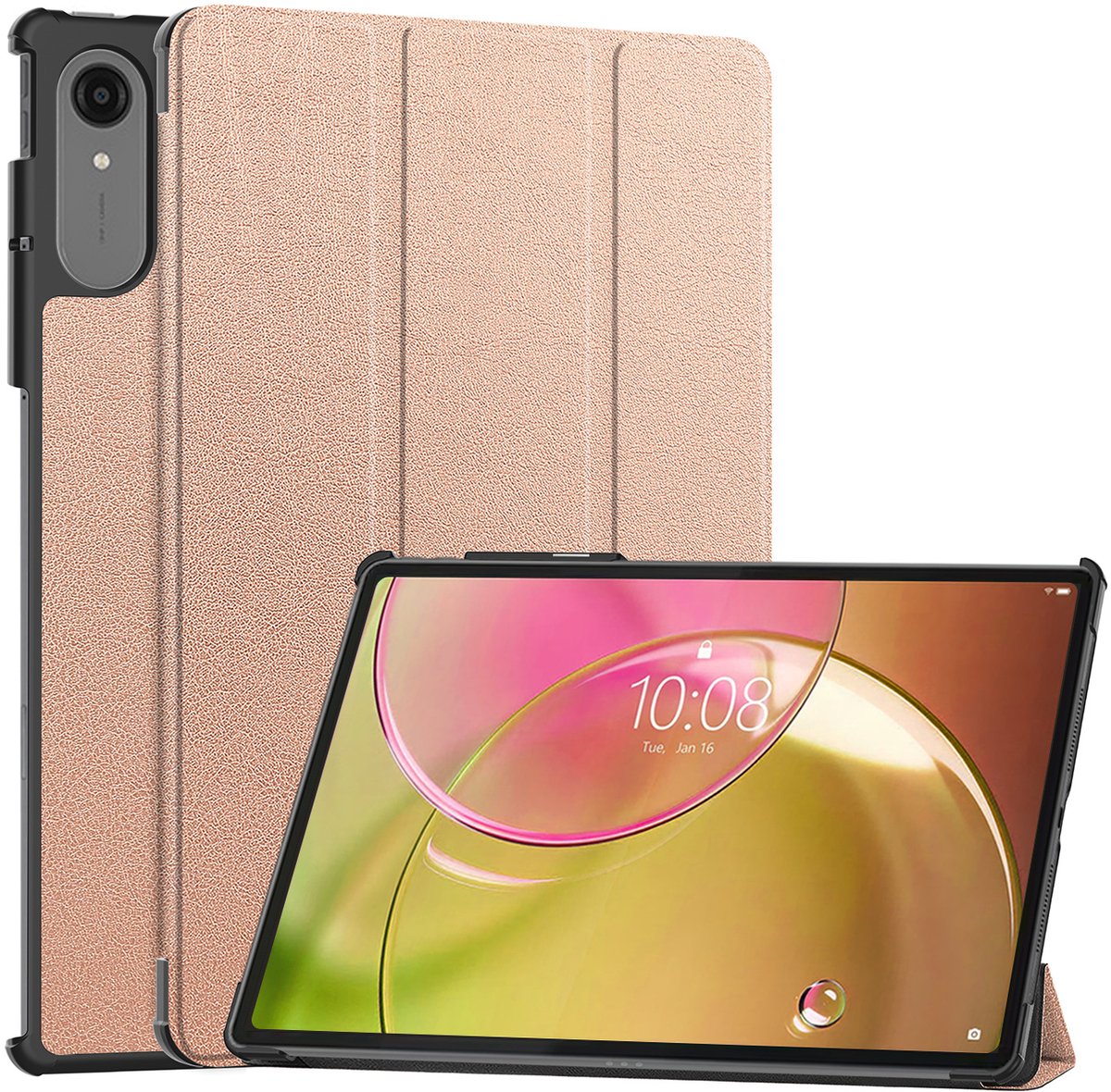 Hoes - Geschikt voor Lenovo Idea Tab Pro Gen 2 - Dun & Stevig - Trifold Bookcase - Hard Cover - Hardcover Book Case - Tablet Hoesje - Rosé goud