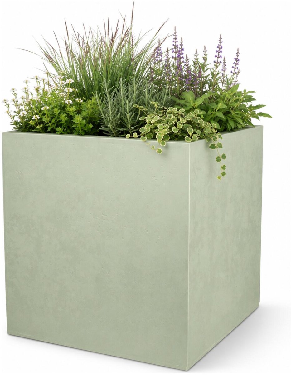 EDA Bloempot / plantenpot Basalt - kunststof - saliegroen - 40 cm - dubbelwandig - binnen / buiten