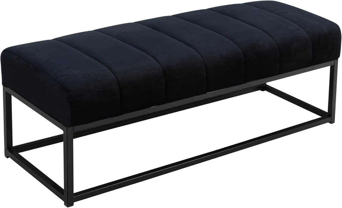 Zitbank 108x40x40 cm Fluweel Zwart, Gestoffeerde Bank | halbank met kapstok gestoffeerd met metalen frame, bedbank voor slaapkamer, hal en woonkamer, breedte zitvlak