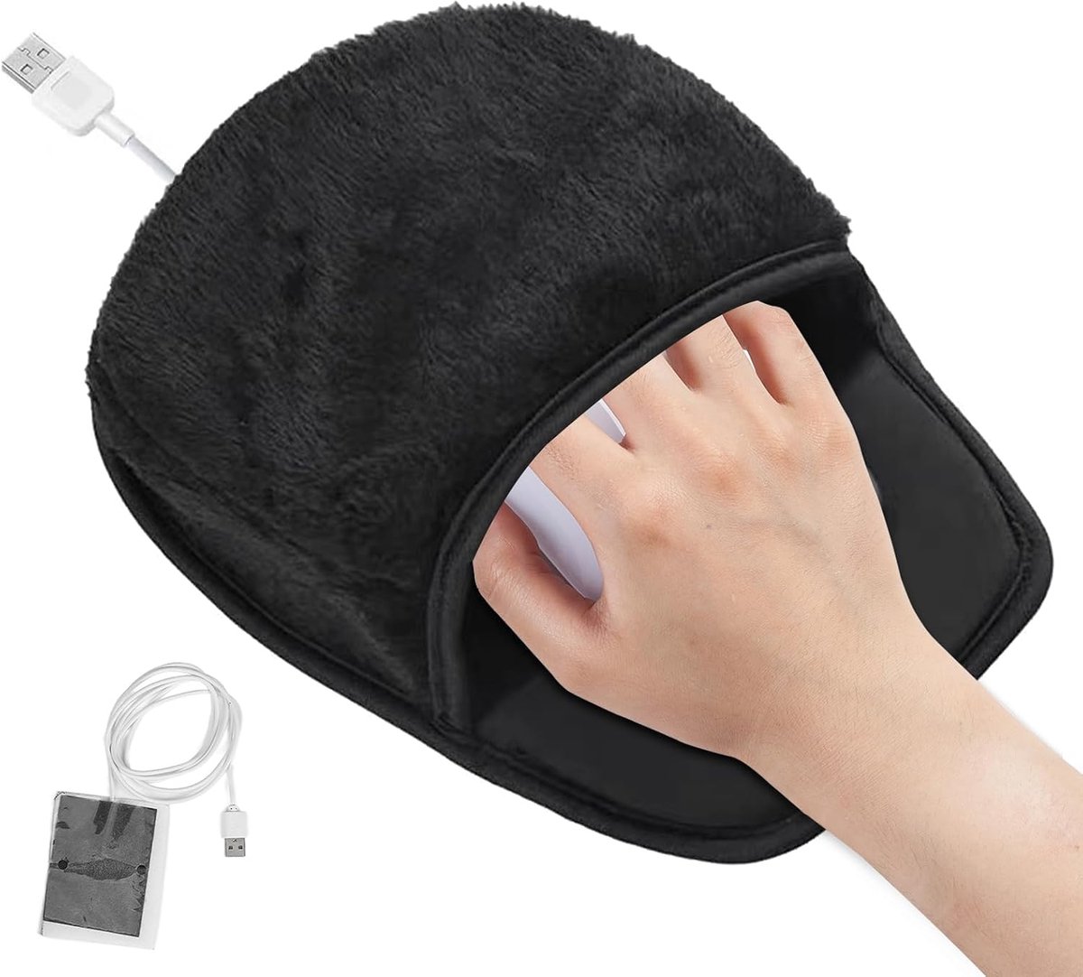 Verwarming Mousepad, Ruime Handverwarming Muismat Winter Computer Muismat Draagbare Bureau Accessoires voor Mannen en Vrouwen(zwart)