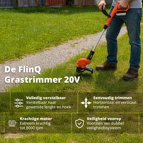 FlinQ Accu Grastrimmer - Incl Accu & Oplaadstation - Kantelbare trimmerkop - Verstelbaar - 26 maaidiameter - Gazonkantentrimmer - met lijnspoel & kunststof messen van FlinQ — afbeelding 2