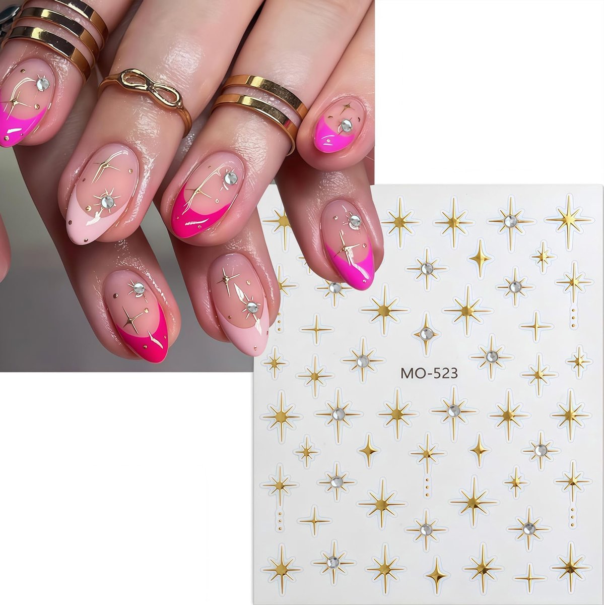 Nagelstickers glitter sterren - 3D goud en zilver - luxe strass design - voor unieke nagelcreaties - SnelShoppen