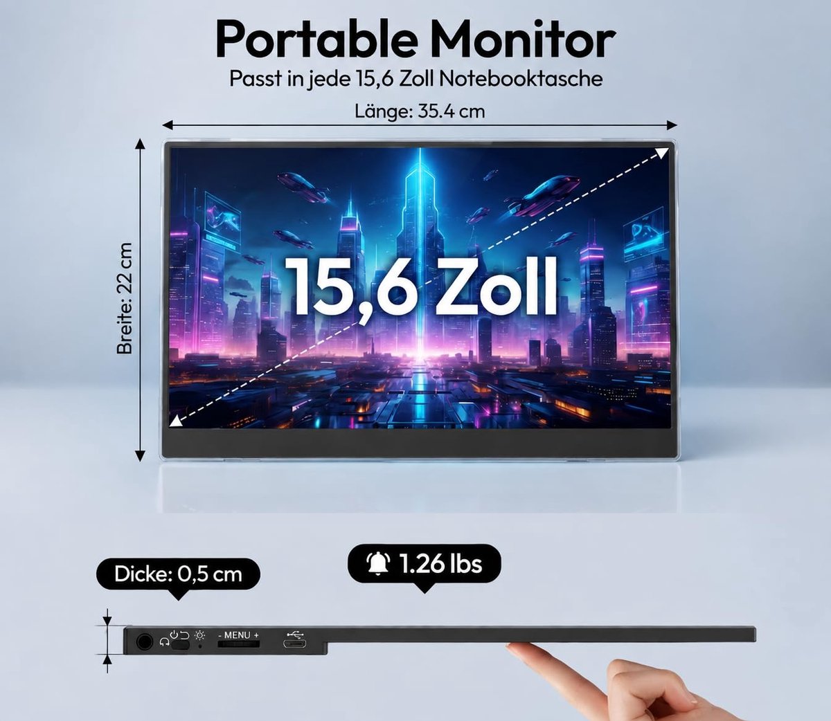 Draagbare Monitor 15.6 Inch - IPS 1080P Beeldscherm - Met Luidsprekers en USB-C HDMI - SnelShoppen