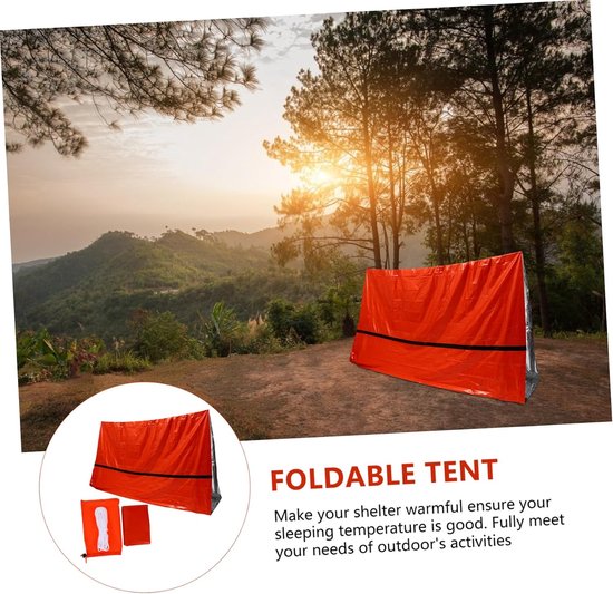 Noodtent met slaapzak - Opvang voor buiten - Kamperen en reizen - Lichtgewicht en waterdicht - 245 cm lengte - Oranje — afbeelding 4