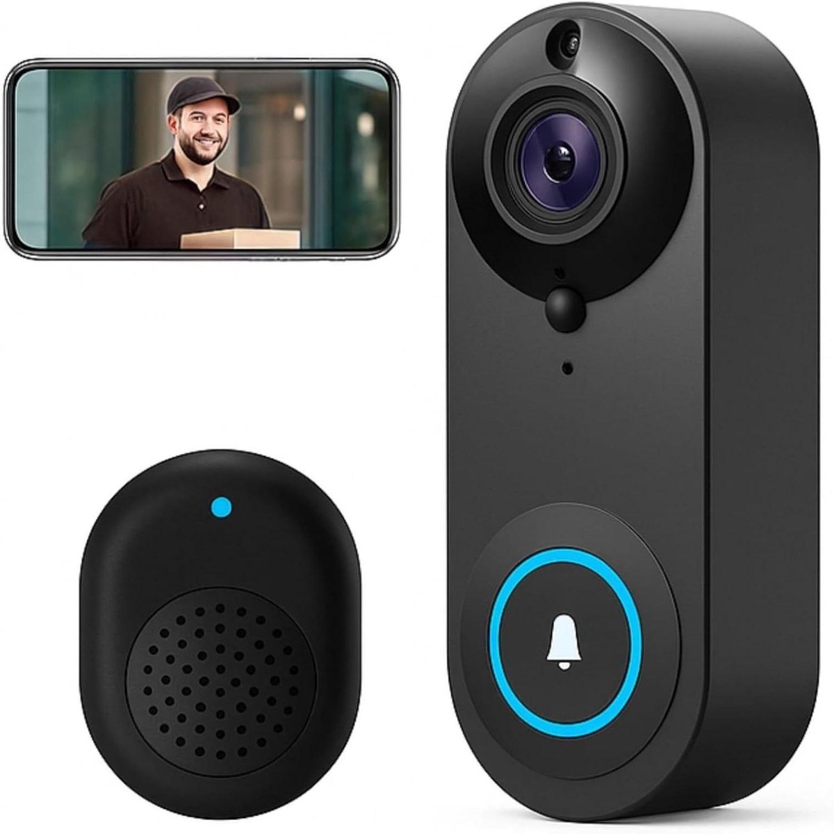 Videodeurbel - Slimme Deurbel Camera - Huis Beveiligen - Met 16GB Geheugenkaart - 10 x 3 x 3 cm - Zwart